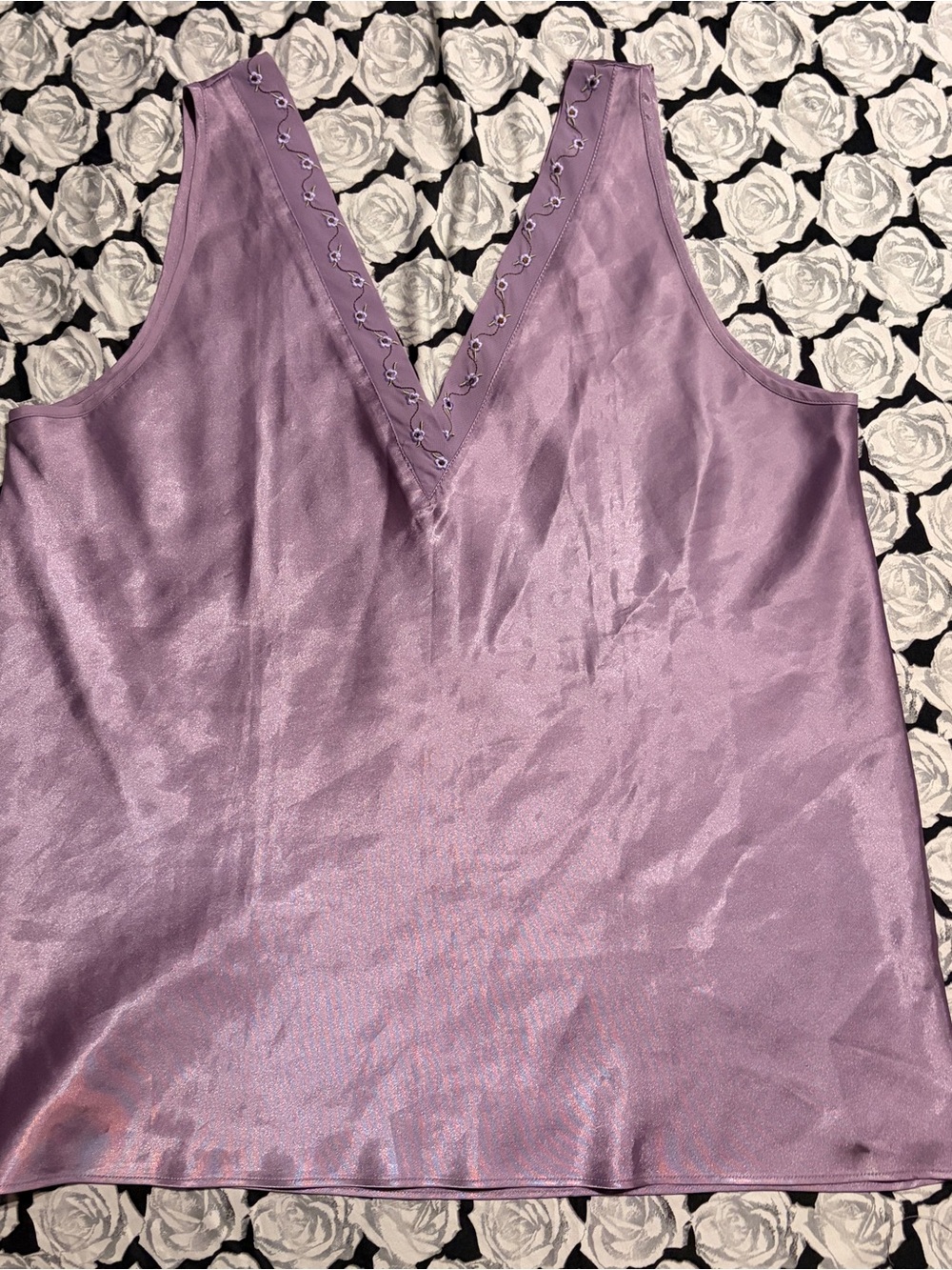 Lilac Satin Camisole Top Vintage Y2K Embroidered Fairycore Coquette Cottagecore